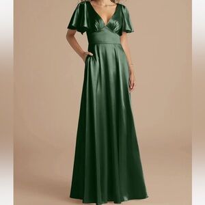 AZAZIE KIMBER Eucalyptus A-Line Ruched Metallic Satin Dress Size 20 New With Tag